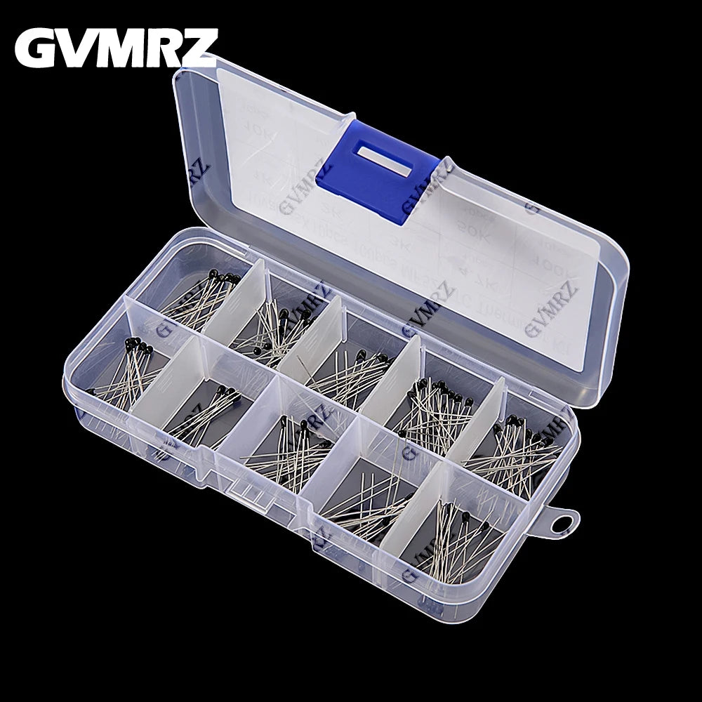 100PCS 10Values*10PCS NTC Thermistor Thermal Resistor kit MF52 NTC-MF52AT 1K 2K 3K 4.7K 5K 10K 20K 47K 50K 100K 5% 3950B