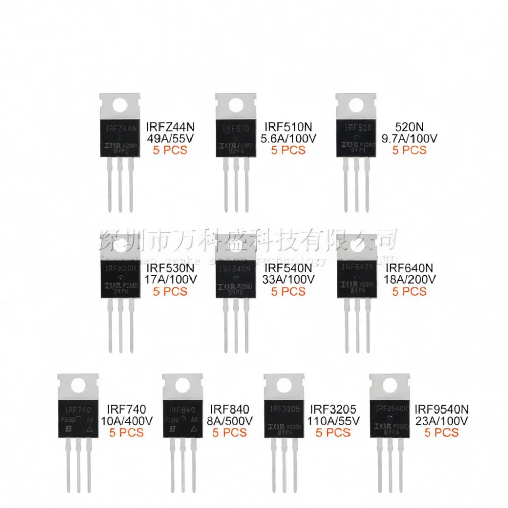 Electronic Components Transistor Assortment Kit To220 Mosfet Irfz44n Irf510n Irf540n Irf3 Professional Power Supply Module Parts