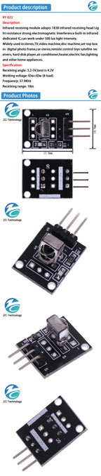 3pin KY-022 TL1838 VS1838B HX1838 Universal IR Infrared Sensor Receiver Module for Arduino Diy Starter Kit
