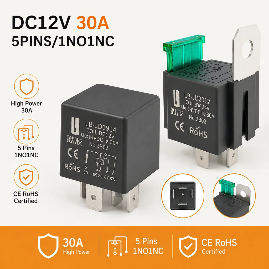 LANBOO 30A High Current Car/Auto Relay 12V 24V 30A with 4PIN/5PIN Applications Include Lighting Control and Horn Control.