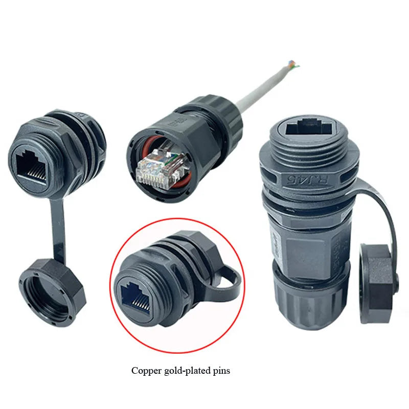 Waterproof RJ45 Ethernet Connector M21 RJ45 Communication Socket Through Wall Installation 8P8C Straight Through Network Plug