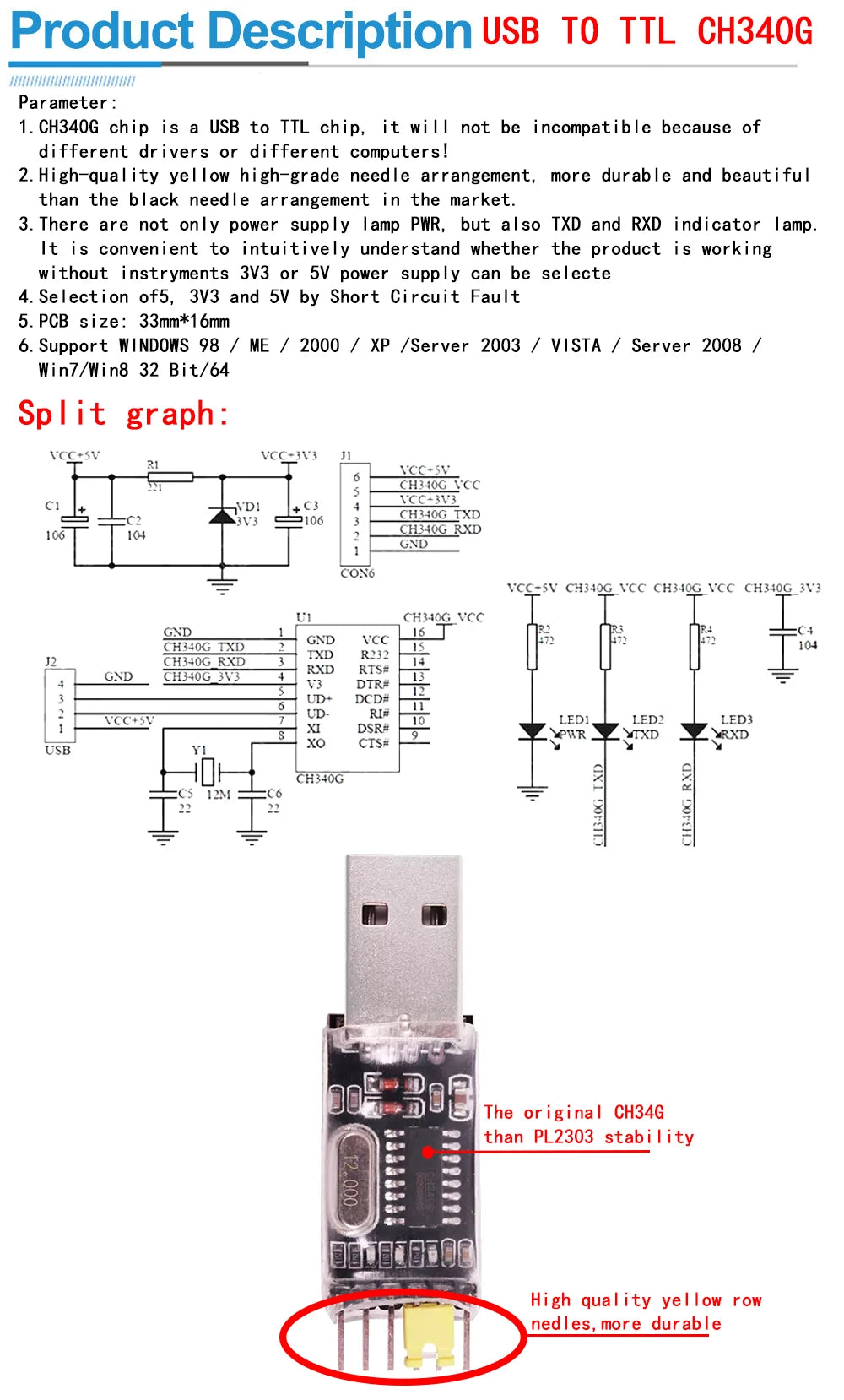 3pcs/lot =1PCS PL2303HX+1PCS CP2102+1PCS CH340G USB TO TTL for arduino PL2303 CP2102 5PIN USB to UART TTL Module