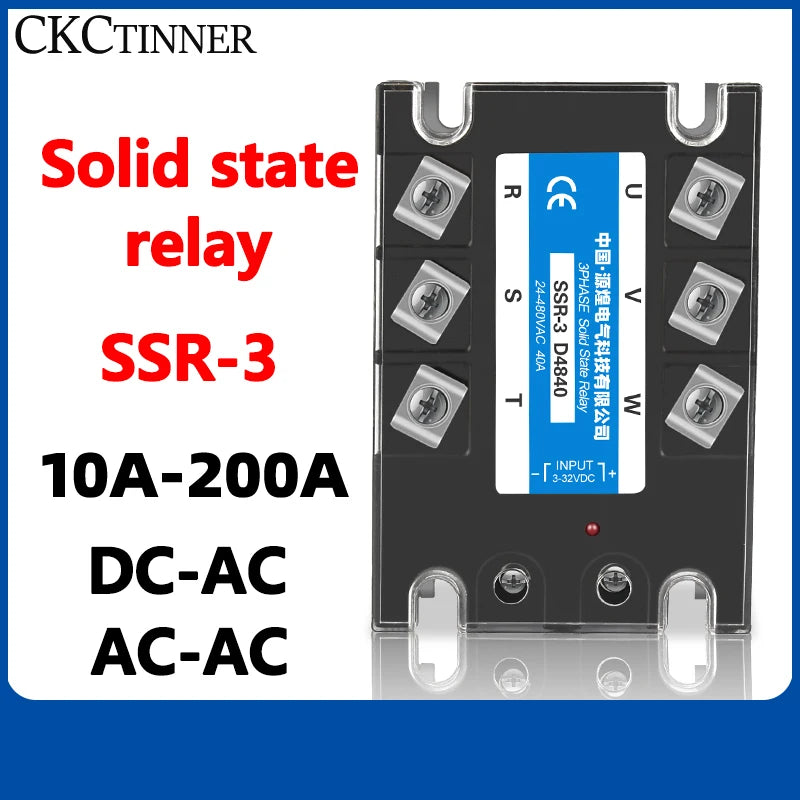 10A 25A 40A 60A 80A 100A 120A 150A 200A Three-Phase Solid state relay 3-32VDC SSR Single Phase DC Control AC AC Control AC