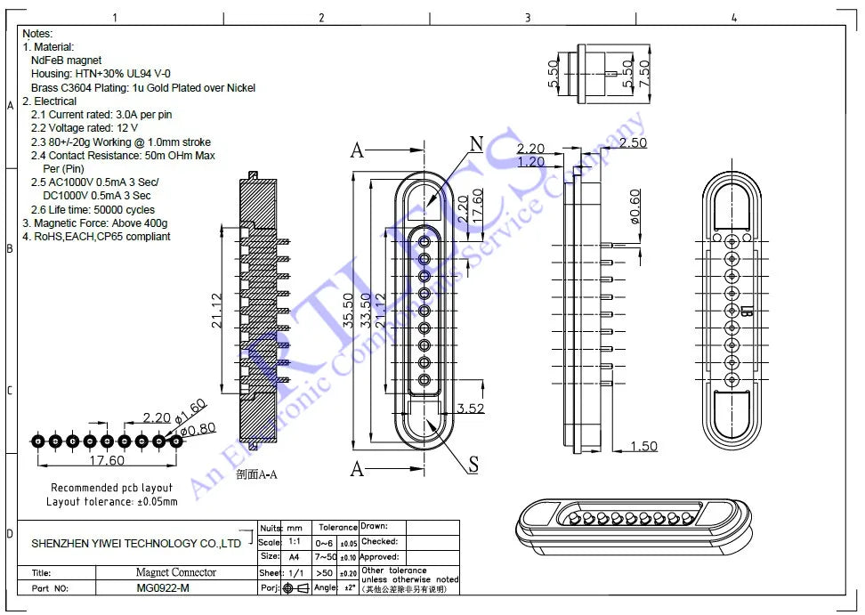 3A Magnetic Spring Loaded Pogo Pin Connector 24VDC LED Snap-on JST SM JR Servo Extended Cable 5/6/7/8/9 Pin Male Female Blind