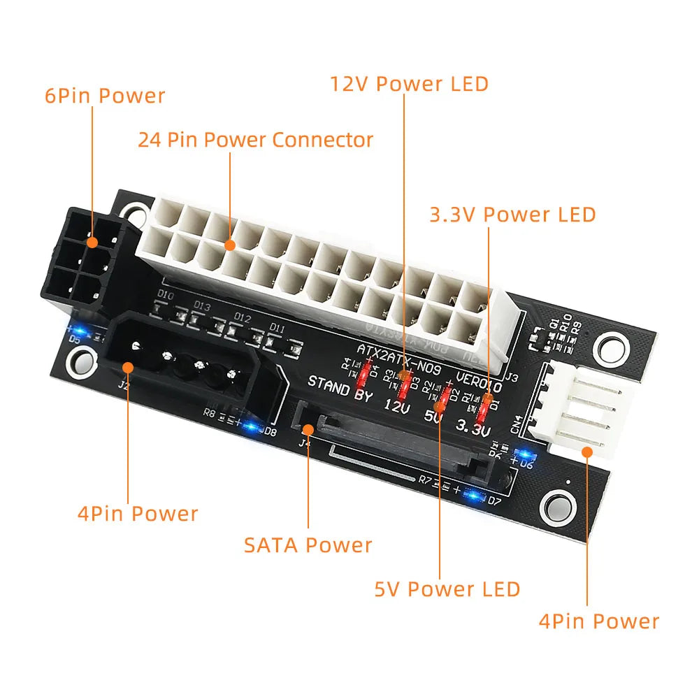 Power Supply Board Sync Extender Cable Add2psu Dual PSU Power Adapter for Graphics Card Mining ATX 24Pin to Molex 4Pin/SATA/6Pin