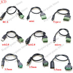 USB 2.0 Female B Micro USB Mini USB Type-C Male to 5 Pin Female Bolt Screw Connector with Shield Terminal Plug Adapter Cable 1ft