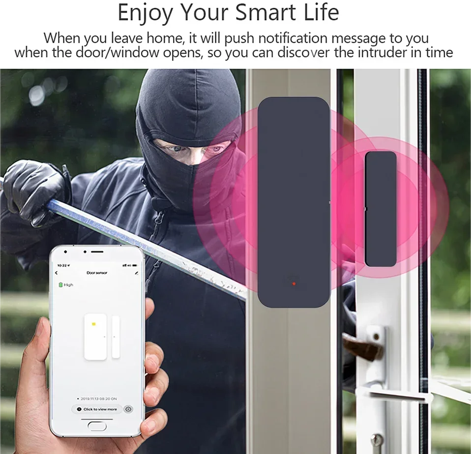 Tuya Wifi Door Sensor Window Entry Sensor Security Burglar Magnetic Sensor Alarm Smart Life Work With Alexa Google Home