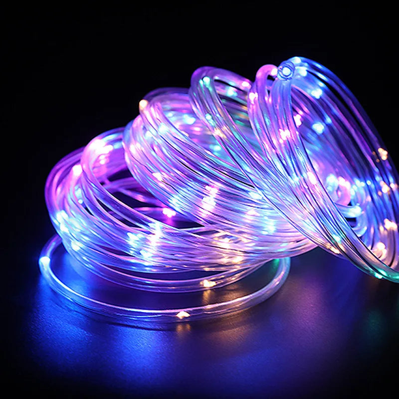 Outdoor Solar Tube Rope Led Light Garden Christmas Decoration Fairy String Light 32m/22M/12M/7M Outdoor Wedding Party Led Lamp