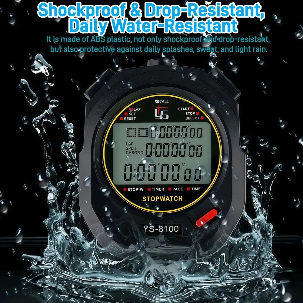 Waterproof Digital Stopwatch, 100-Lap Sports Timer with Neck Lanyard for Running, Swimming, Training - Stopwatch for Men Women