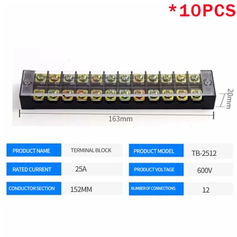 10PCS 600V 15A Barrier Strip Terminal Block Wire Connector TB-1503 TB1504 TB1505 TB1506 TB-1510 TB-1512 TB-2503-2504-2506-2508