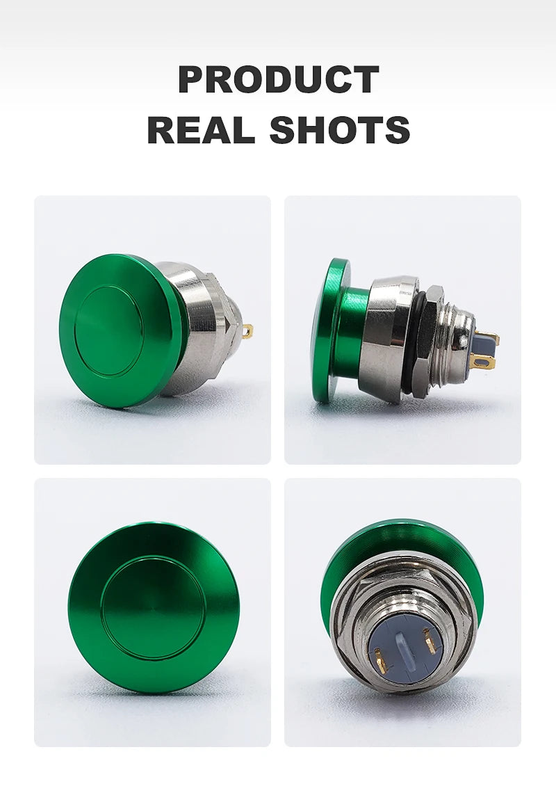 Metal Push Button Switch 12mm Waterproof Momentary Self Reset without Fixation Mushroom Head Switch Oxidation Green 1A 1NO 2pins