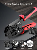 AMPCOM Crimping Tool RJ45 and RJ12, RJ11 Crimper Cutter Stripper Network Cable CrimpTool for 4P 6P 8P RJ-11/RJ-12 RJ-45