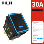 FILN 30A/220V Heavy Duty 4 Pin DPST IP67 Sealed Waterproof T85 Auto Boat Marine Toggle Rocker Switch with LED 12V 220V 30x22