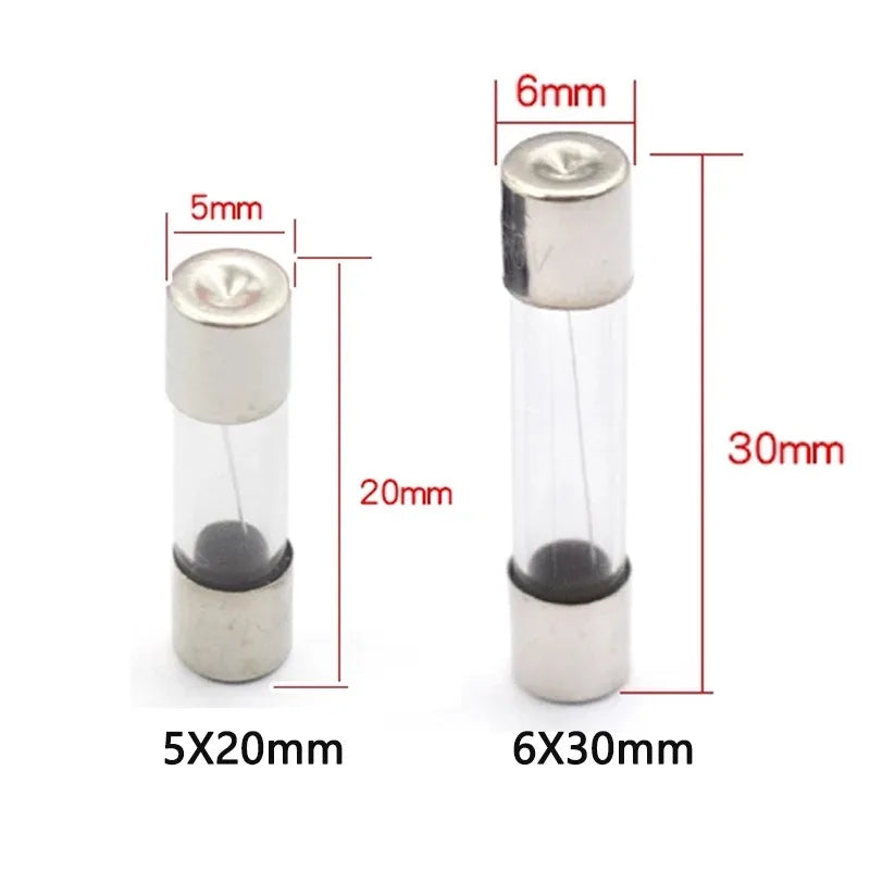 100-10PCS 5*20mm 6*30mm Fast Blow Glass Tube Fuses 250V 0.1 0.5 1 2 3 3.15 4 5 6 7 8 10 12 15 20 25 30A AMP Fuse Fast Blow