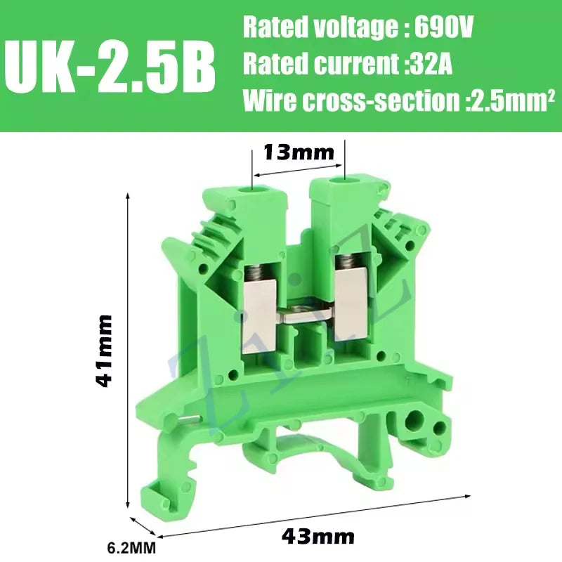 10Pcs UK 2.5 Terminal Block UK2.5B Screw Connection Connect Strip 2.5B 2.5mm² Cable Electrical Din Rail Wire Connector ZiiZ