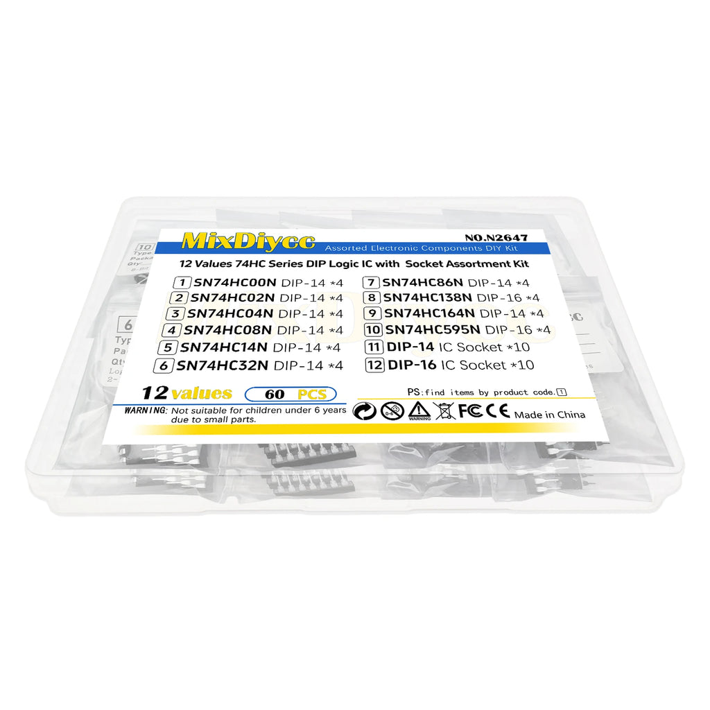 12 Values DIP kit SN74HC00N SN74HC04N SN74HC08N SN74HC14N SN74HC32N SN74HC86N SN74HC138N SN74HC164N SN74HC595N IC Socket 60 Pcs