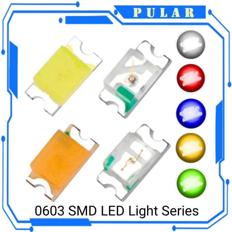 PLR 100PCS 0603 SMD LED light emitting Diode bead Blue Red Yellow Green Warm White Orange UV Pink LEDs