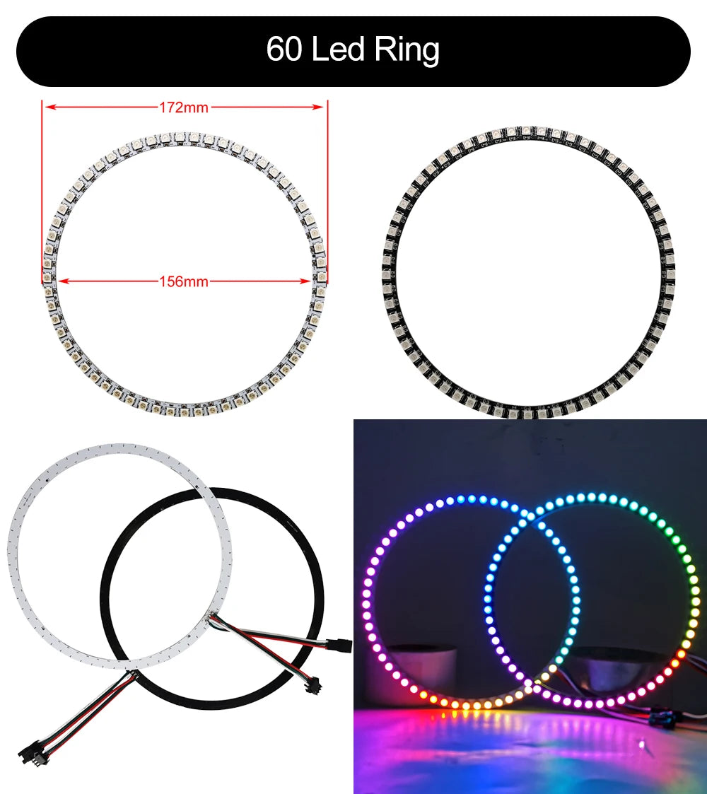 DC5V WS2812B DIY LED Ring 8 to 241 Pixels 5050 RGB Individually Addressable WS2812 Round Modules With 17Keys Music RF Controller