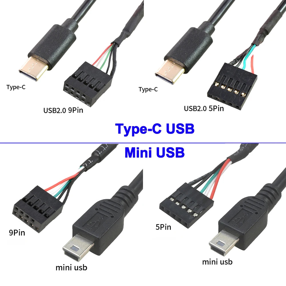 PC Computer Motherboard 9P to Micro USB to DuPont 2.54mm 5Pin DuPont USB to Micro USB Data Cord Aluminum Foil + Woven Mesh Cable