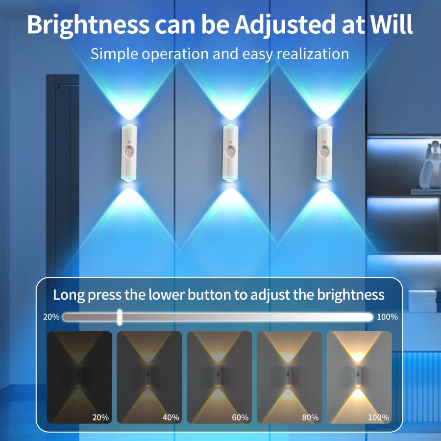 LED Cabinet Light Motion Sensor RGB Magnetic Rechargeable Wall Lamp Hallway Stairs Kitchen Ambient Night Light Home Decor Lights