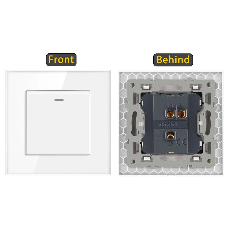 JHJCH - 1 Gang 1/2 Way Stair Switch, Tempered Glass Panel, Rocker Light Switch, On / Off Switch, Toggle Wall Switch