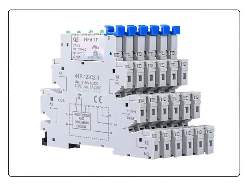 5/10 Sets Slim Relay HF41F 5V 12V 24VDC With Relay Base 41F-1Z-C2-1 LED & Circuit Protection DIN Rail Ulitra-thin Relay Modules
