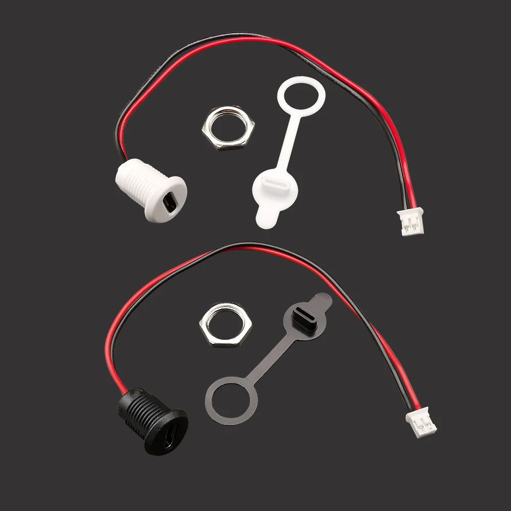 USB Type C 2 Pin Waterproof Female Socket to JST PH 2.0mm 2 Pin Plugs Wire Cable Connector USB-C DIY Charging Port With Nut