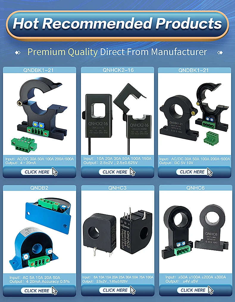 Hall Current Sensor QNHCK2-16 10A 20A 50A 100A 2.5±2V 2.5V 0.625V DC Split Current Transformer Clamp CT Current Transducer