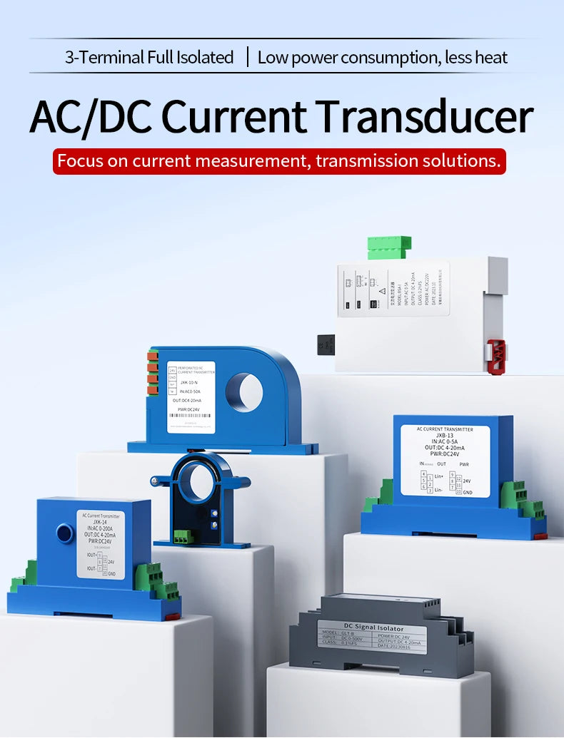4-20mA Direct Current Transmitter 0-500A AC DC Hall Current Sensor Transducer 25mm Hole 0-10V 4-20mA RS485 Current Transmitter
