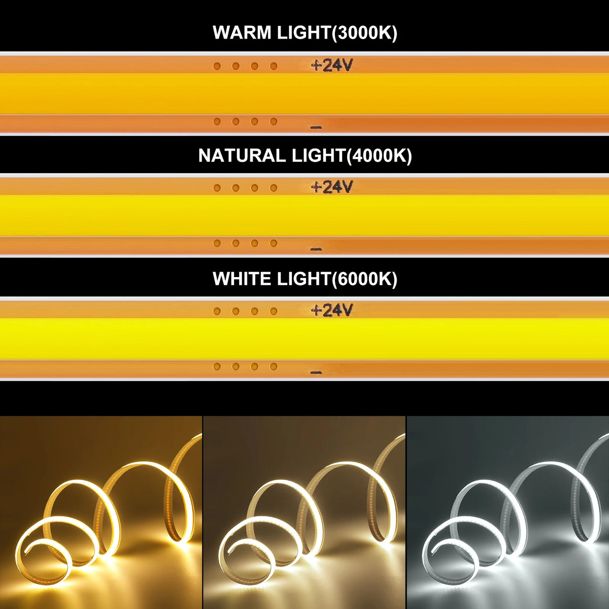 5mm 8mm PCB COB LED Light Strip Free Cut 12V 24V With 2PIN Wire DC Plug 400LEDs/m 3000k 4000k 6000k Flex Lamp 0.5m 1m 5m 10m 20m