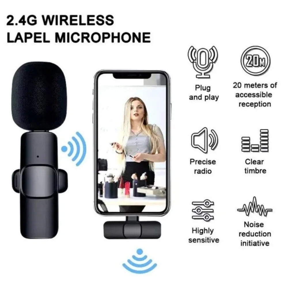 Mini Portable Wireless Lavalier Microphone for Live Broadcast Gaming Audio Video Recording Phone