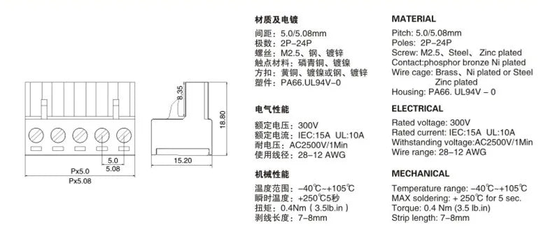 10PCS 2EDGK 5.08mm TERMINAL BlOCK 5.08 PLUG-IN PCB CONNECTOR 2EDG PCB 2PIN /3P/4P/5P/6P/7P/8P/9P/10P