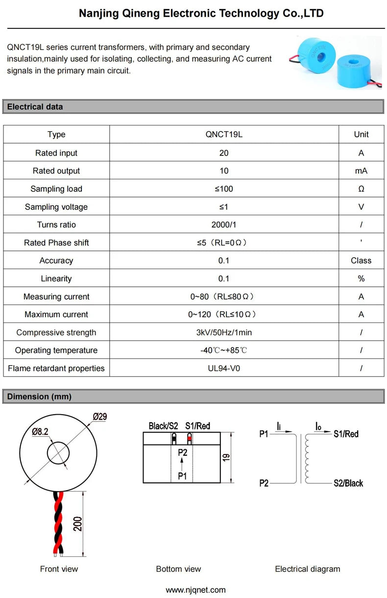 Current Transformer CT QNCT16L 10A 10mA 20A 20mA 30A 30mA 50A 50mA 2000:1 10A 5mA 20A 10mA 100A Micro Current Transducer Sensor