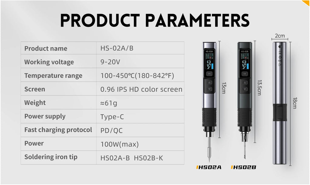 FNIRSI HS-02 Smart Electric Soldering Iron 100W 450° Adjustable Constant Temperature Portable Digital Soldering Station Welding