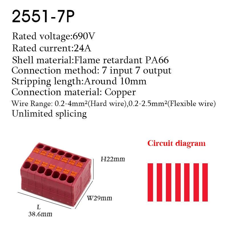 Wire Connectors Push-in Electrical Cable Terminal Block Multiple In Multiple Out Spliceable Mount On Din Rail With Fixing Hole