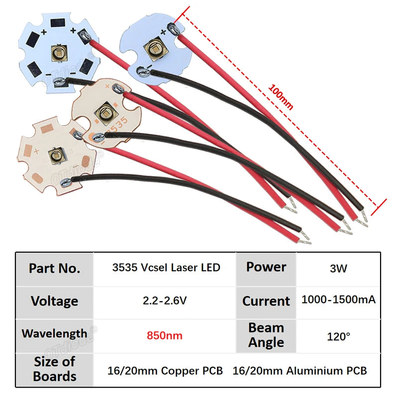 LED 3W 5W 3535 Laser VCSEL Infrared IR 808nm 850nm 940nm 980nm 1064nm Bead Lamp Patch Light Sensing Monitoring Night Vision Diod