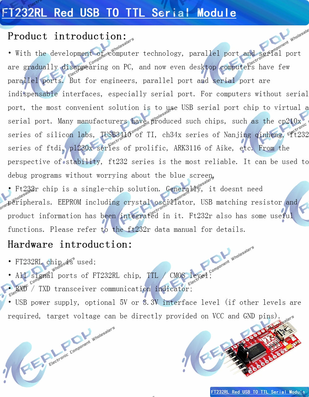 FT232RL FT232 FTDI USB 3.3V 5.5V to TTL Serial Adapter Module for Arduino FT232 Pro Mini Port USB TO TTL 232 Mini / Type-C USB