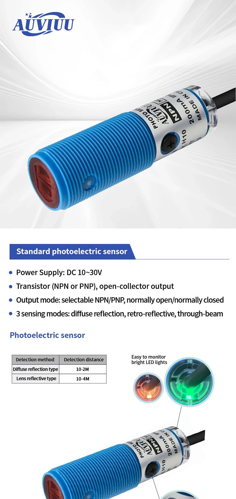 CSE M18 Photoelectric Sensor Diffuse Reflective Retro-reflective NPN PNP Infrared Red Light 10-30VDC