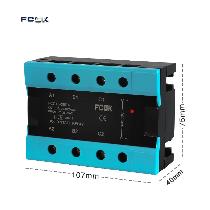 DA Three Phase Solid State Relay  25A 40A 100A DC TO AC 3 Phase SSR 3-32V DC Control 24-480V