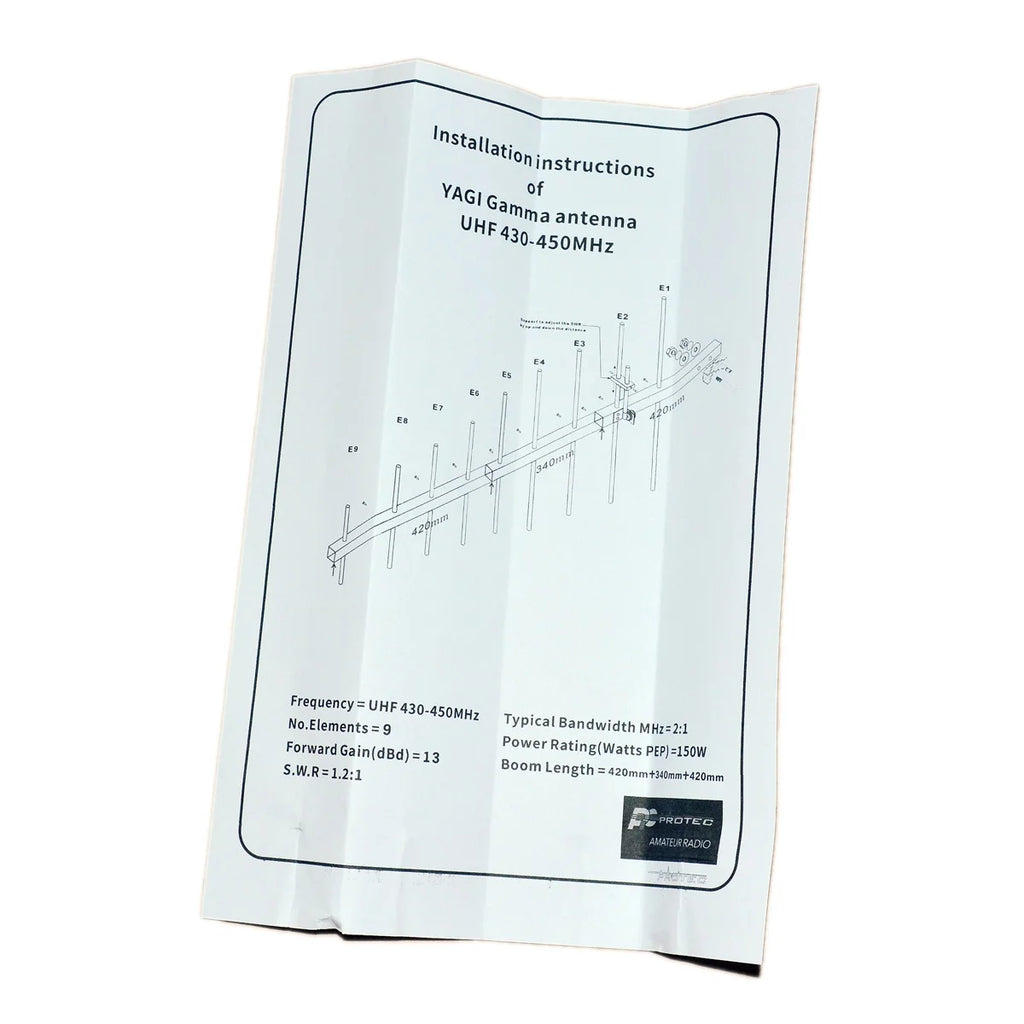 9‑Element UHF Yagi Gamma Antenna, Tunable 430‑450MHz 13dBi High Gain, SO239 for Base Station Radio Repeater Signal Boost