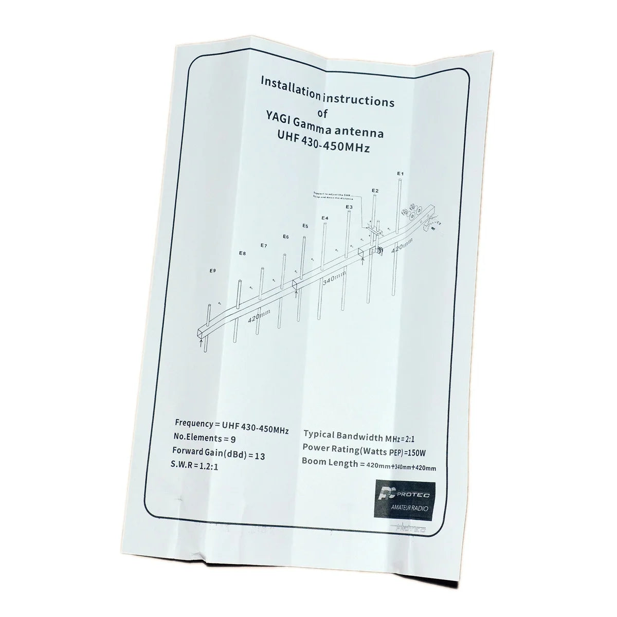 9‑Element UHF Yagi Gamma Antenna, Tunable 430‑450MHz 13dBi High Gain, SO239 for Base Station Radio Repeater Signal Boost