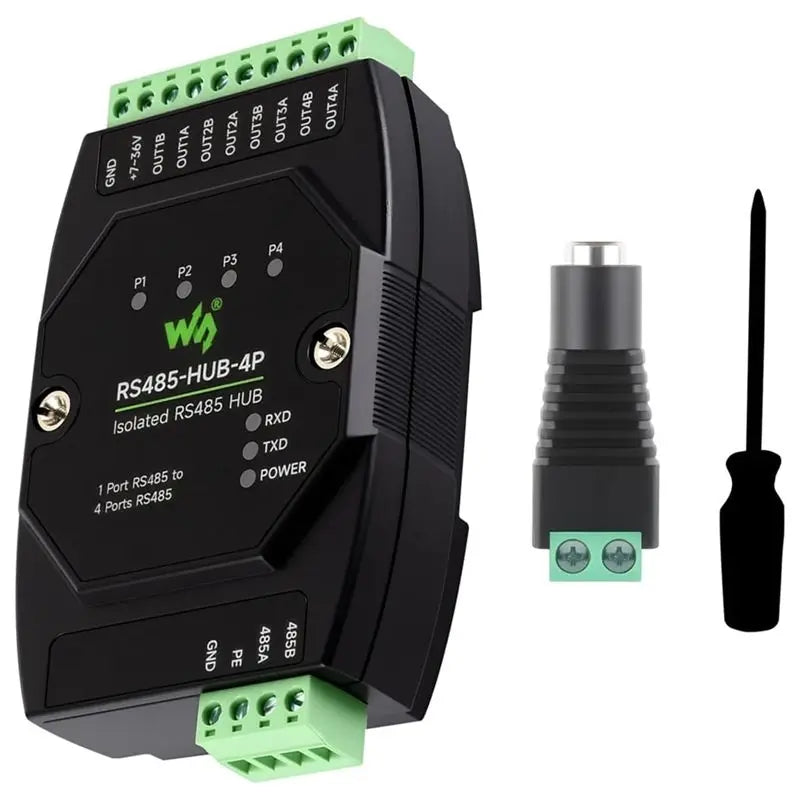 Waveshare Industrial-Grade RS485 HUB 4-Channel Rail-Mounted Wide Baud Rate Signal Relay Repeater RS485 HUB Isolation-ABVP