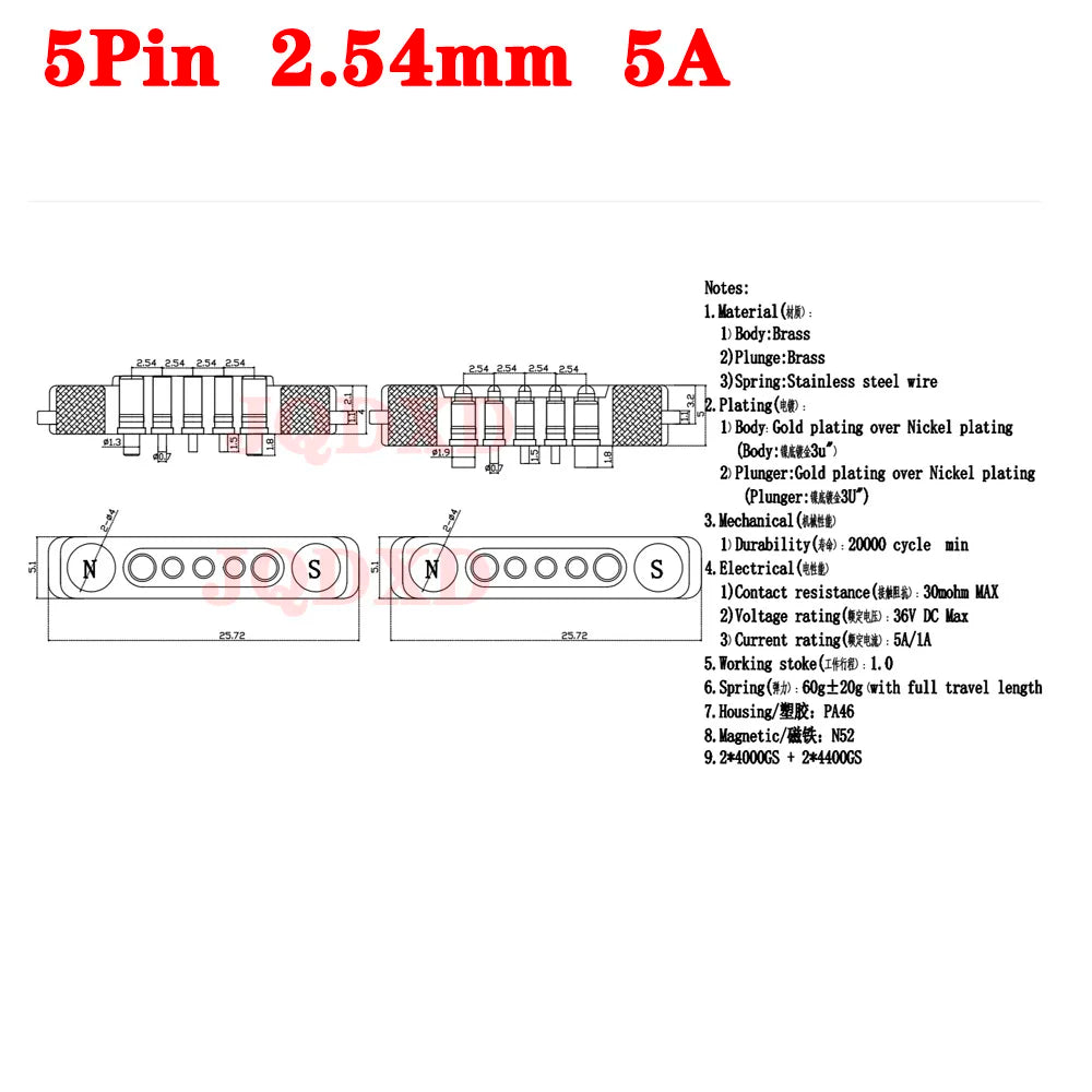 1sets DC 36V 5A Waterproof Magnetic Pogo Pin Connector 5Pin With Ears Pogopin Male Female Spring Loaded DC Power Socket