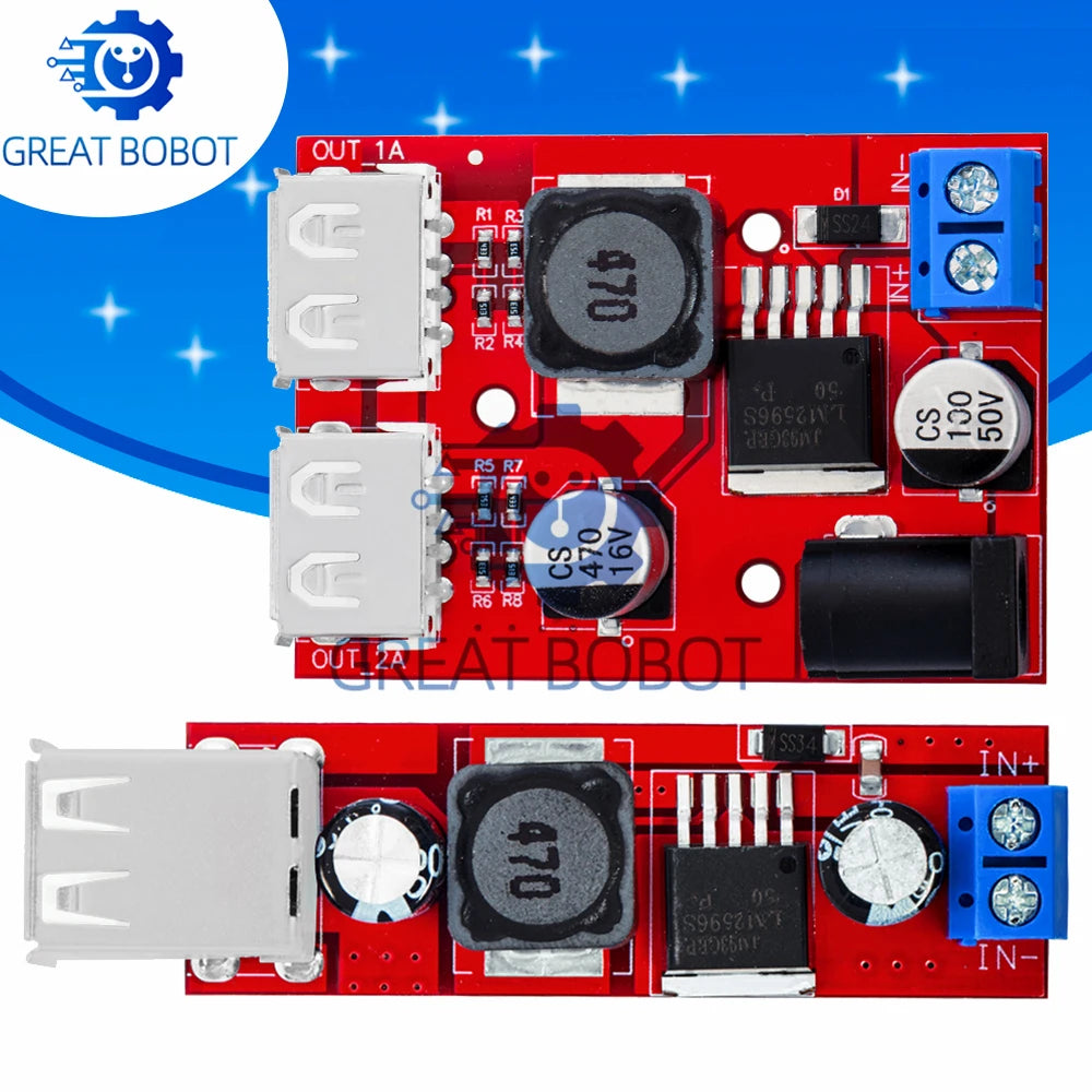 BS LM2596 DC-DC Buck Converter Module - 6V-40V Input to Dual USB 5V/3A Output for Automotive Use