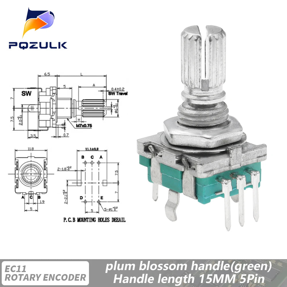 5PCS  20 Position Incremental 360 Rotary Encoder Knob Button Switch EC11 Arduino Digital Potentiometer 15/20mm Plum Half Shaft