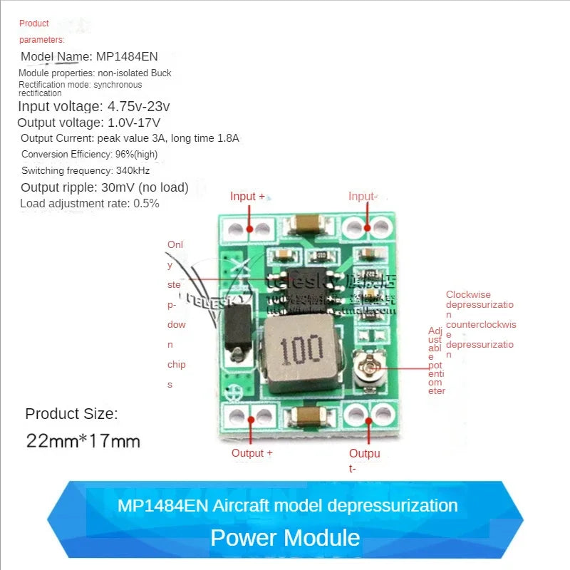 1PCS DC-DC 3A 5A Adjustable Step-down Power Module Board Voltage Stabilizing Aircraft Model MP1584EN 24V 12V 9V To 5V
