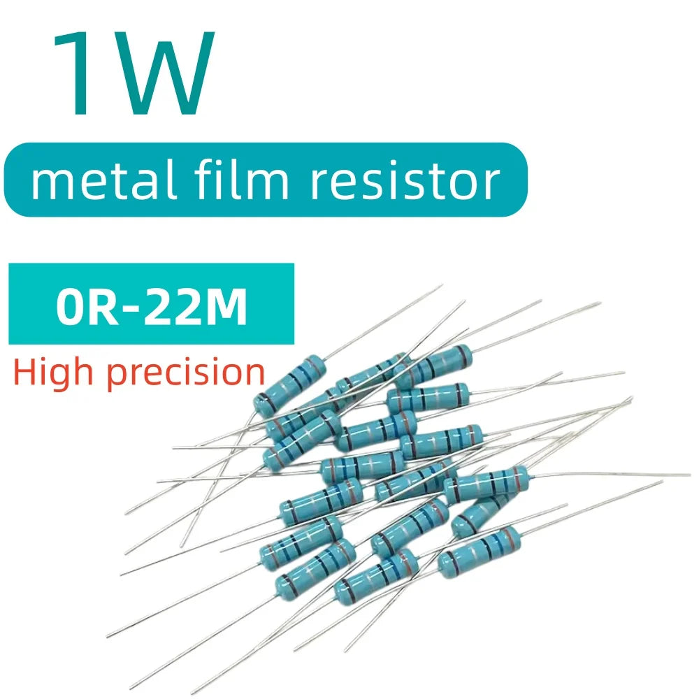 20pcs, 0R-22M 1% Metal Film Resistor 1W 0 2.2 10 100 150 220 270 330 470 1K 2.2K 4.7K 10K 47K 100K 470K 1M 10M 20M Ohms
