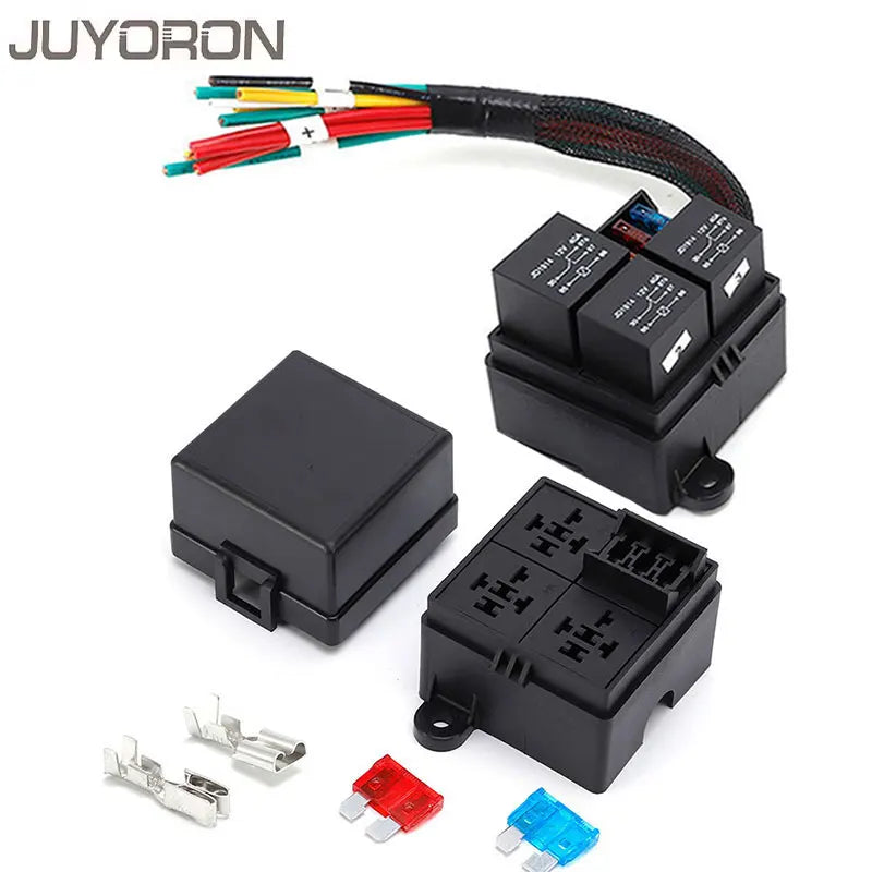 4/5P Relay Box with 12V/24V Auto Car Truck 3-Way Fuse Holder ATO Circuit 3 Blade Fuses for Car Boat Products
