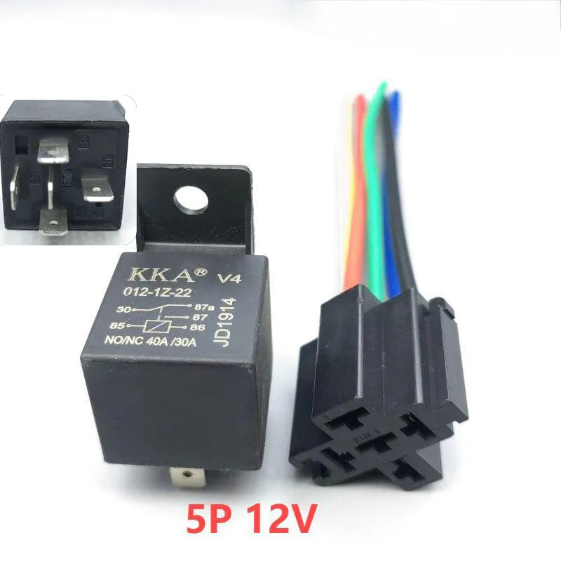 Waterproof Automotive Relay 12V 24V 4PIN 5Pin 40A with Black Red Copper Terminal Car Auto Relay Socket SPDT Harness Cable