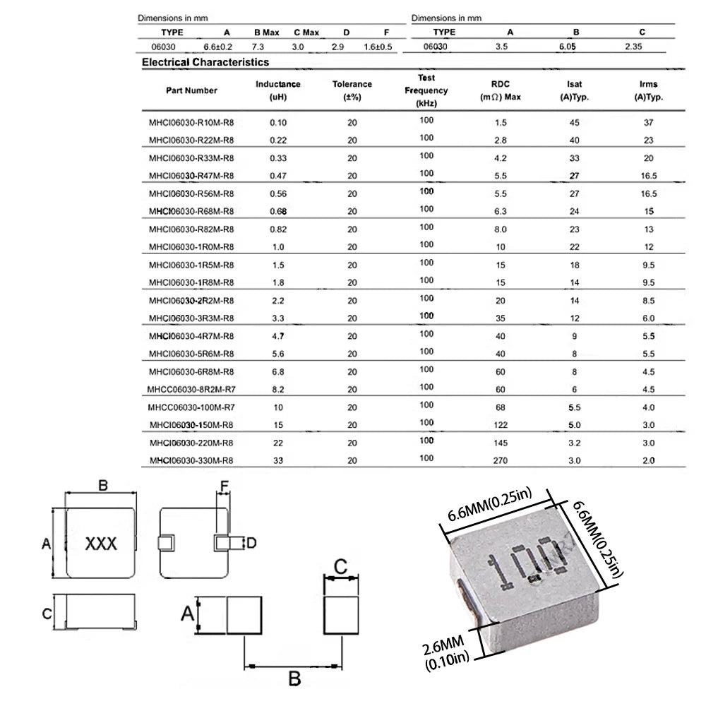 10PCS 1UH 2.2UH 3.3UH 0630 Power Inductor 22UH 33UH 47UH 4.7UH 6.8UH 10UH 15UH SMD Inductance